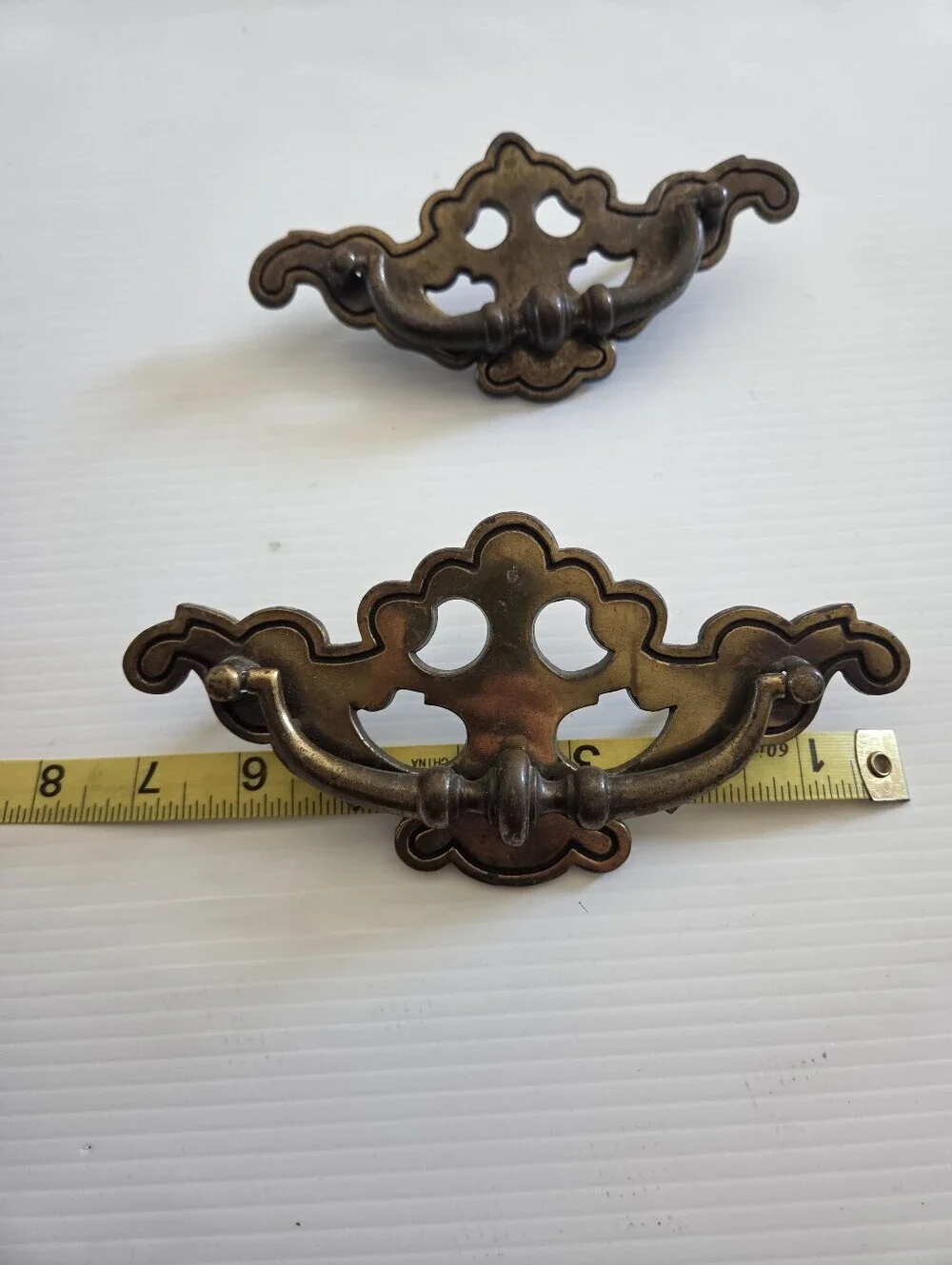 Vintage Pair of Brass Chippendale Style Dresser Drawer Pulls, 3